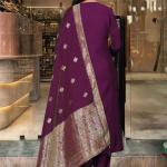 Wine Viscose Chanderi Embroidered Kurti Set with Jacquard Dupatta