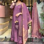 Women's Onion Straight Embroidered Kurta with Pant & Dupatta