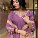 Women's Onion Straight Embroidered Kurta with Pant & Dupatta