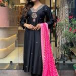 Black Elegant Cotton Print Kurta Set with Embroidery