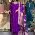 Roman Silk Top & Bottom Set with Banarasi Silk Dupatta – A Touch of Timeless Elegance