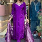 Roman Silk Top & Bottom Set with Banarasi Silk Dupatta – A Touch of Timeless Elegance