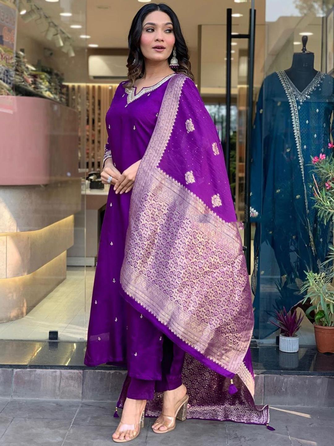 Roman Silk Top & Bottom Set with Banarasi Silk Dupatta – A Touch of Timeless Elegance