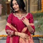 Roman Silk Top & Bottom Set with Banarasi Silk Dupatta – A Touch of Timeless Elegance