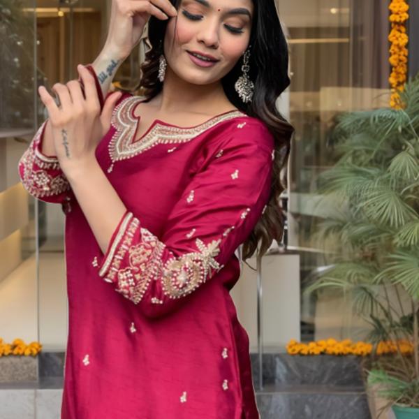 Roman Silk Top & Bottom Set with Banarasi Silk Dupatta – A Touch of Timeless Elegance