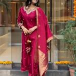 Roman Silk Top & Bottom Set with Banarasi Silk Dupatta – A Touch of Timeless Elegance