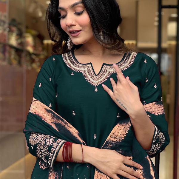 Women's Rama Straight Embroidered Kurta with Pant & Dupatta