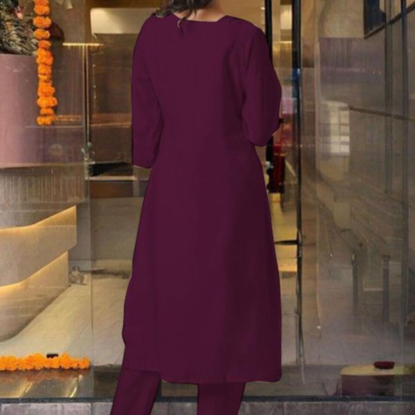 Women's Wine Straight Embroidered Kurta with Pant & Dupatta