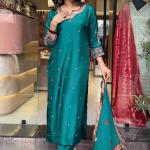 Women's Roman Silk Kurta With Bottom & Dupatta Set