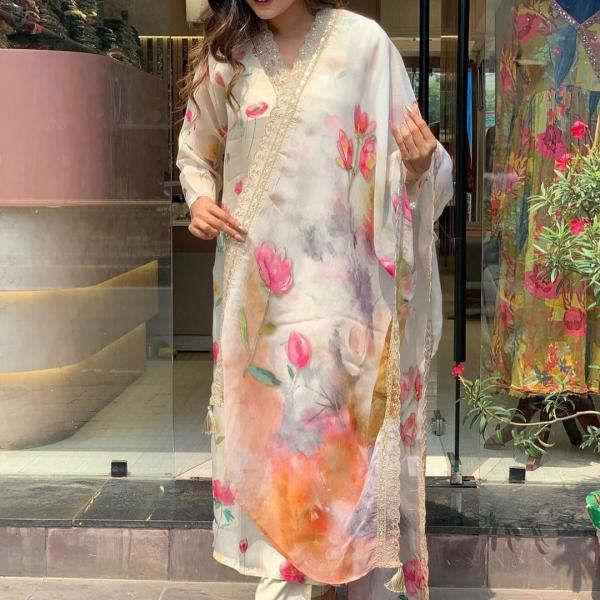 Taby Fabric Top and Rayon Pant Set with Dupatta – Elegant and Comfortable Ethnic Wear