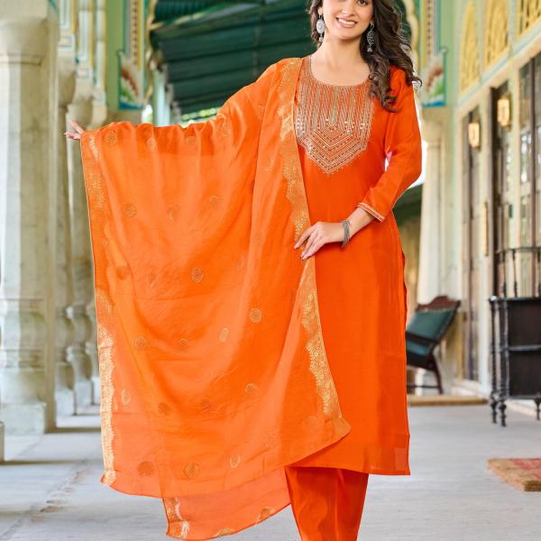 Elegant Roman Silk Salwar Suit Set with Banarasi Silk Dupatta – Festive & Party Wear