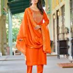 Elegant Roman Silk Salwar Suit Set with Banarasi Silk Dupatta – Festive & Party Wear