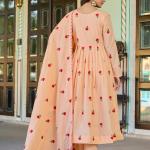 Chanderi Peach embroidered Anarkali Set with Mal Cotton Dupatta – Comfortable Ethnic Wear