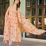 Chanderi Peach embroidered Anarkali Set with Mal Cotton Dupatta – Comfortable Ethnic Wear