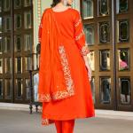 Radiant Orange Roman Silk Salwar Suit with Organza Dupatta – Festive & Party Wear