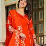 Radiant Orange Roman Silk Salwar Suit with Organza Dupatta – Festive & Party Wear