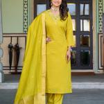 Elegant Parrot Green Salwar Suit Set with Banarasi Silk Dupatta – Festive & Party Wear