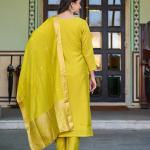 Elegant Parrot Green Salwar Suit Set with Banarasi Silk Dupatta – Festive & Party Wear