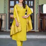 Elegant Parrot Green Salwar Suit Set with Banarasi Silk Dupatta – Festive & Party Wear