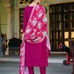 Wine Roman Silk Salwar Suit Set with Banarasi Printed Dupatta – Festive & Party Wear