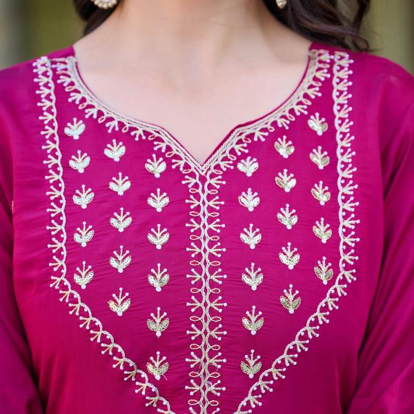 Wine Roman Silk Salwar Suit Set with Banarasi Printed Dupatta – Festive & Party Wear