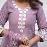 Light Purple Roman Silk Salwar Suit Set with Banarasi Printed Dupatta – Festive & Party Wear