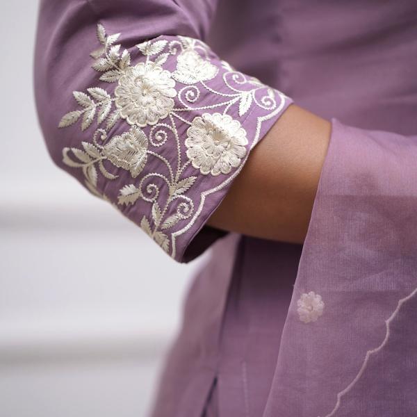 Light Purple Roman Silk Salwar Suit Set with Banarasi Printed Dupatta – Festive & Party Wear