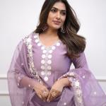 Light Purple Roman Silk Salwar Suit Set with Banarasi Printed Dupatta – Festive & Party Wear