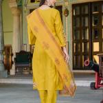 Mustard Roman Silk Salwar Suit Set with Banarasi Printed Dupatta – Festive & Party Wear
