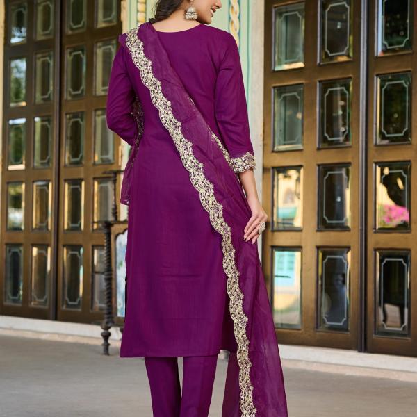 Graceful Purple Roman Silk Salwar Suit with Organza Silk Dupatta – Festive & Ethnic Wear for Women