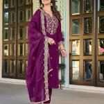 Graceful Purple Roman Silk Salwar Suit with Organza Silk Dupatta – Festive & Ethnic Wear for Women