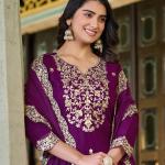 Graceful Purple Roman Silk Salwar Suit with Organza Silk Dupatta – Festive & Ethnic Wear for Women