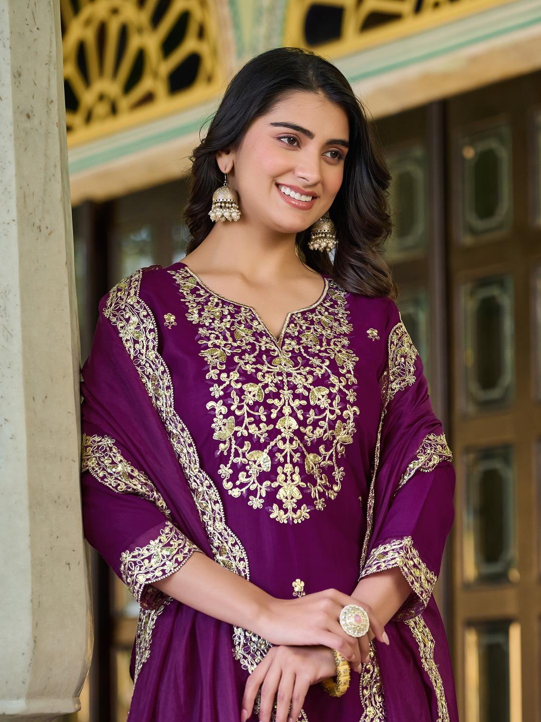 Graceful Purple Roman Silk Salwar Suit with Organza Silk Dupatta – Festive & Ethnic Wear for Women