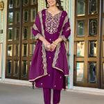 Graceful Purple Roman Silk Salwar Suit with Organza Silk Dupatta – Festive & Ethnic Wear for Women