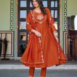 Brown Maska Cotton Salwar Suit with Organza Silk Dupatta – Ethnic & Festive Wear for Women