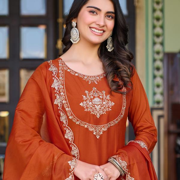 Brown Maska Cotton Salwar Suit with Organza Silk Dupatta – Ethnic & Festive Wear for Women