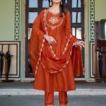 Brown Maska Cotton Salwar Suit with Organza Silk Dupatta – Ethnic & Festive Wear for Women