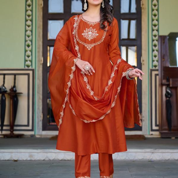 Brown Maska Cotton Salwar Suit with Organza Silk Dupatta – Ethnic & Festive Wear for Women