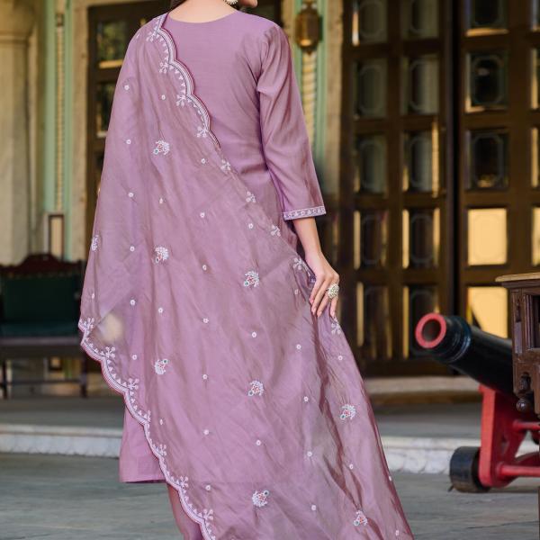 Light Purple Roman Silk Salwar Suit with Organza Silk Dupatta – Elegant Festive Wear for Women