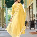 Yellow Elegant Maska Cotton Salwar Suit Set with Organza Silk Dupatta – Festive & Party Wear