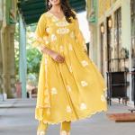 Yellow Elegant Maska Cotton Salwar Suit Set with Organza Silk Dupatta – Festive & Party Wear