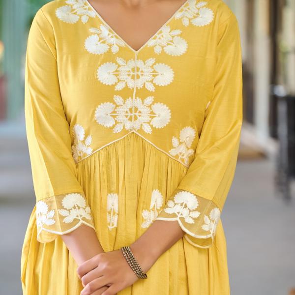 Yellow Elegant Maska Cotton Salwar Suit Set with Organza Silk Dupatta – Festive & Party Wear