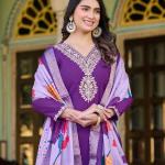 Royal Purple Roman Silk Salwar Suit with Banarasi Printed Dupatta – Festive & Party Wear