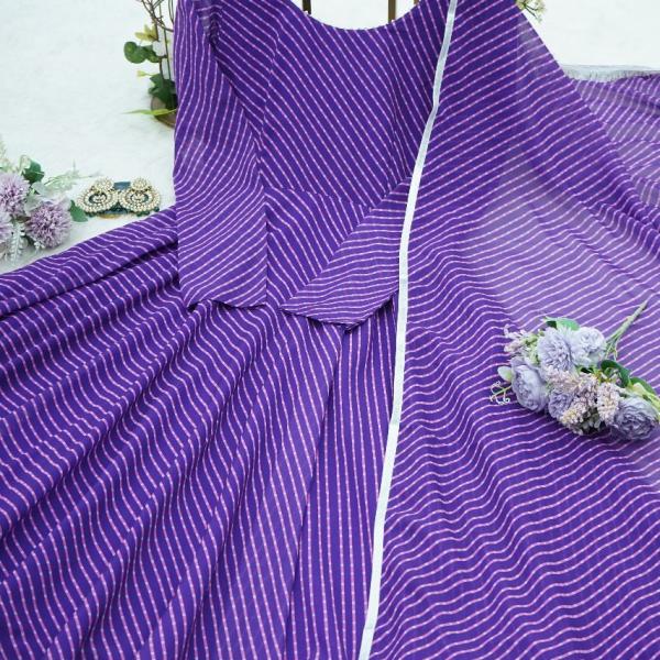 Elegant Fox Purple Georgette Digital Print Gown with Dupatta Set