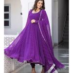 Elegant Fox Purple Georgette Digital Print Gown with Dupatta Set